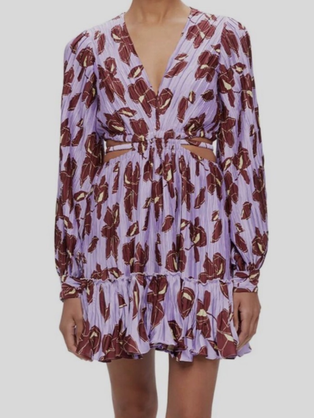Jonathan Simkhai Purple and Brown Floral Long Sleeve Dress Medium